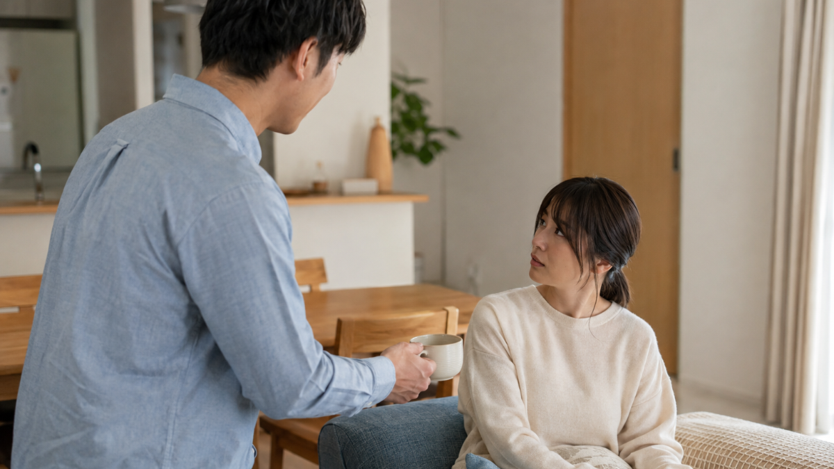 急に優しくなったパートナーに戸惑う表情
