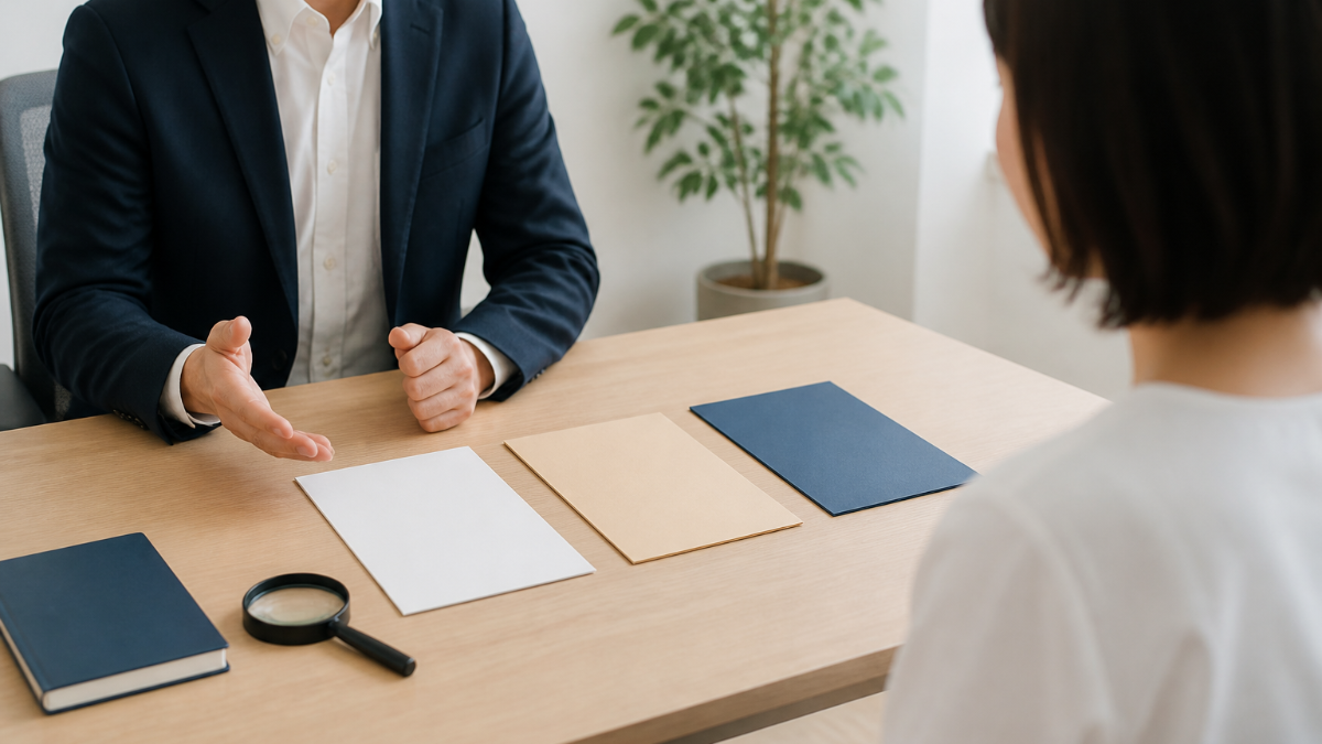 資料を確認しながら相談する様子